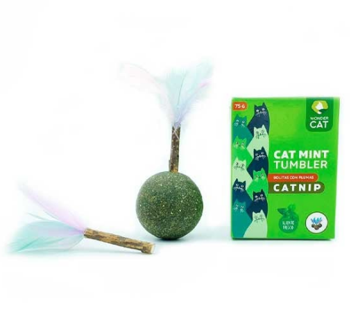 BOLA DE CATNIP Y MENTA CON PLUMAS (5CM)