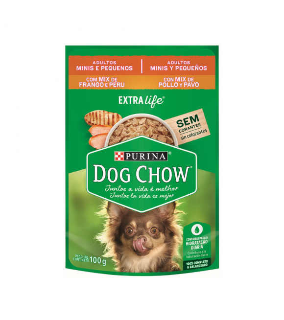 POUCH DOG CHOW AD.MINIS MIX POLLO PAVO 100GR