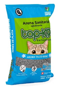 ARENA SANITARIA TOPK9 IONES DE PLATA TALCO BEBE 10KG