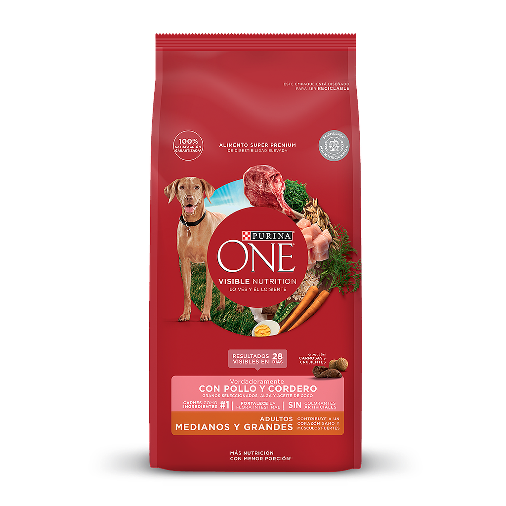 PURINA ONE ADULTO MEDIANOS Y GRANDES POLLO Y CORDERO 12KG