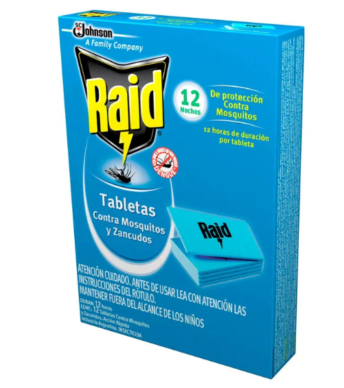 RAID TABLETAS CONTRA ZANCUDOS 12UN