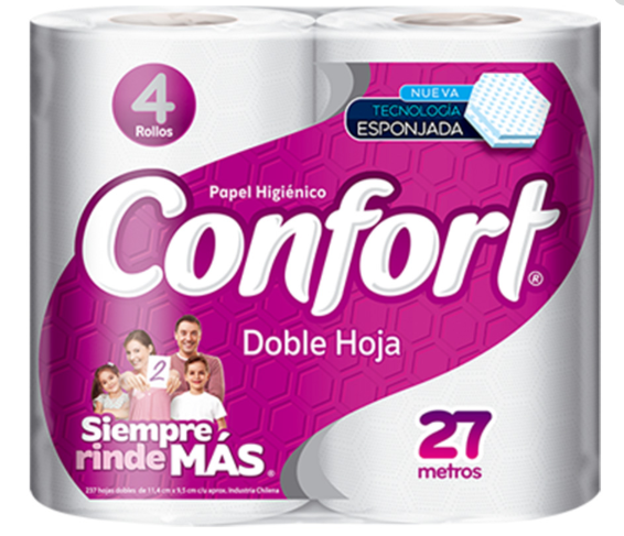 PAPEL HIGIENICO CONFORT DOBLE HOJA 27MTS 4UN