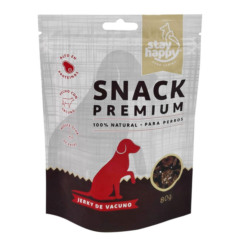 SNACK PREMIUM PERRO JERKY VACUNO STAY HAPPY 80G