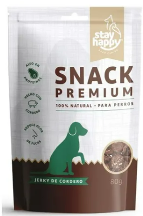 SNACK PREMIUM PERRO JERKY CORDERO STAY HAPPY 80G