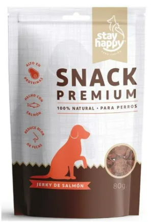 SNACK PREMIUM PERRO JERKY SALMON STAY HAPPY 80G