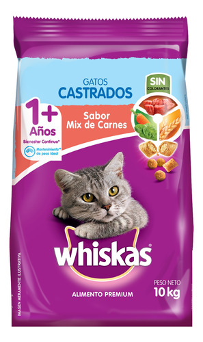 SACO WHISKAS CASTRADOS MIX DE CARNE 10KG