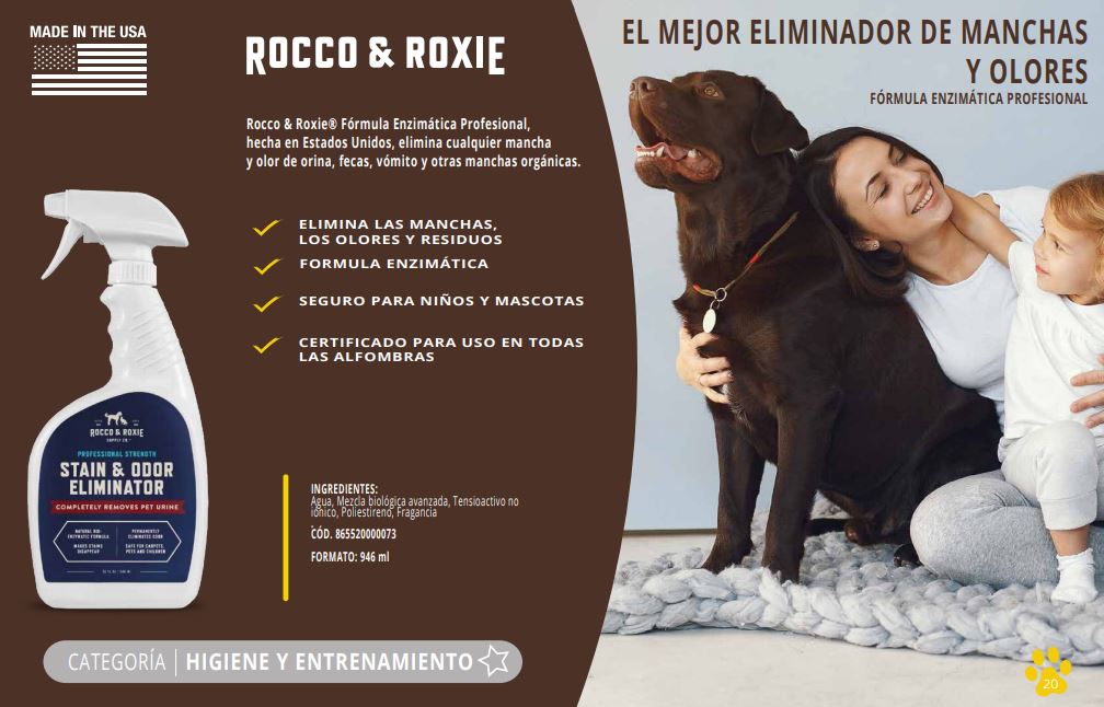 ROCCO & ROXIE ELIMINADOR DE MANCHAS Y OLORES 946ML